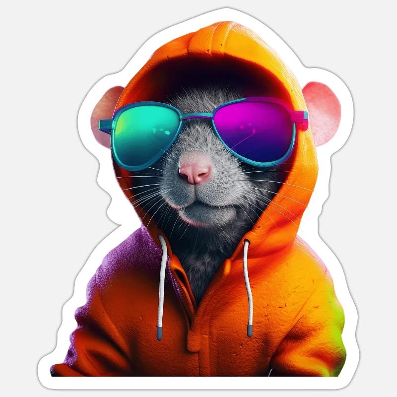 Maus mit Sonnenbrille Bunt Coole Mäuse - Sticker Größe S (10 x 10 cm) - Mattweiß