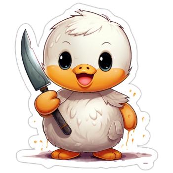 Cute Duck with Knife - Sticker Größe S (10 x 10 cm) - Mattweiß - Vorne
