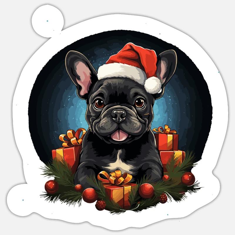 Bouledogue français de Noël - Sticker taille S (10 x 10 cm) - blanc mat