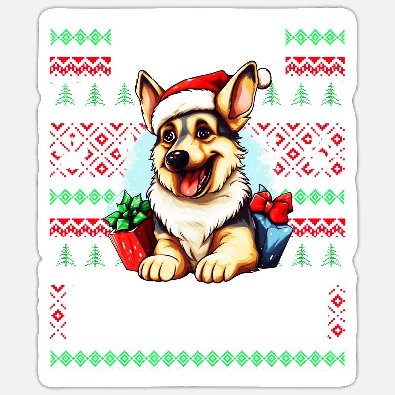 Niedlicher Deutscher Schäferhund Weihnachtskostüm - Merry - Sticker Größe S (10 x 10 cm) - Mattweiß