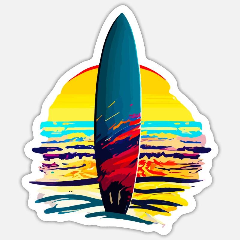 Planche de surf avec couché de soleil Sticker taille S (10 x 10 cm)