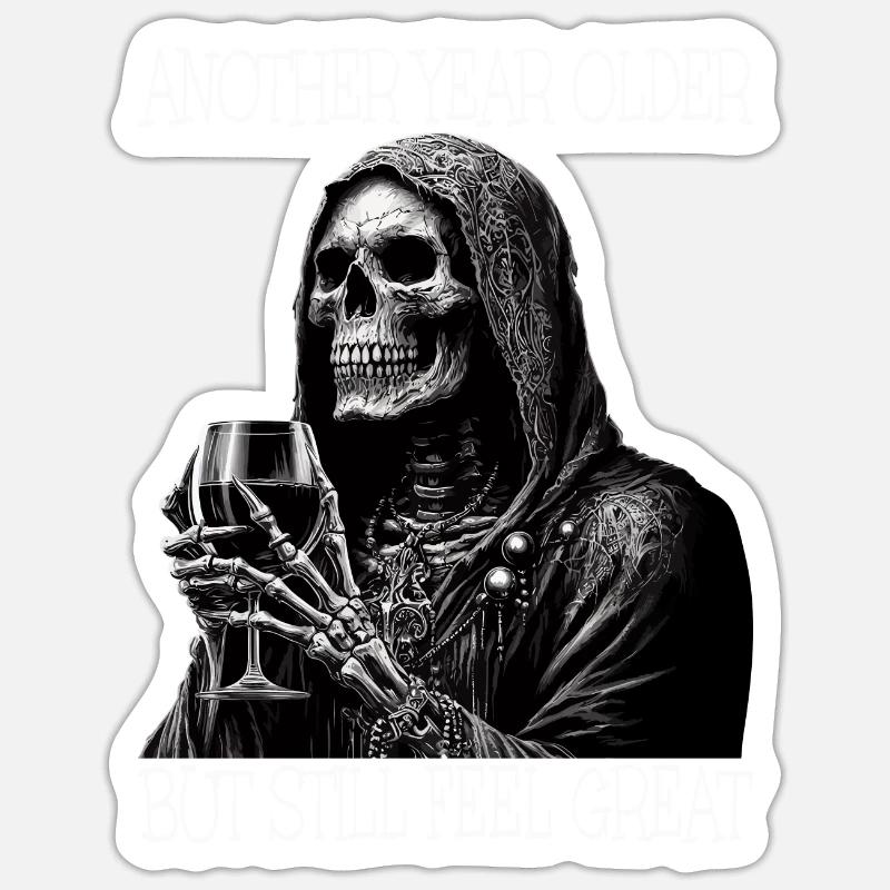 Birthday Wine Drinking Skeleton - Sticker size S (10 x 10 cm) - white matte
