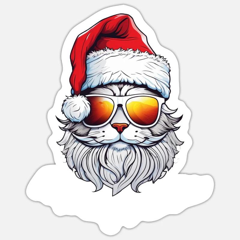 chat noel - joyeux noel - Sticker taille S (10 x 10 cm) - blanc mat