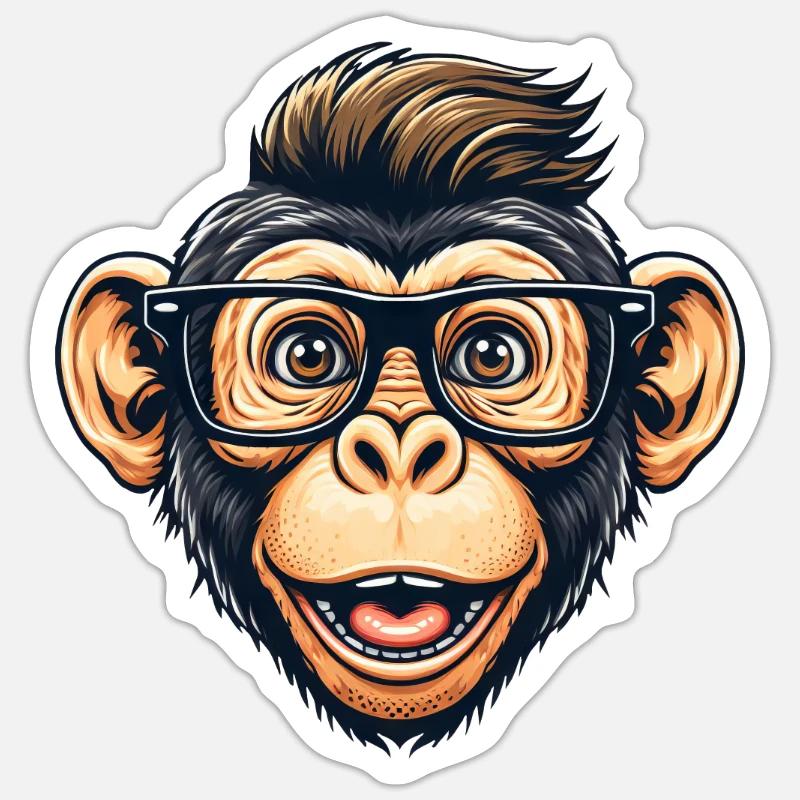 Schimpanse-Nerd mit Brille - Sticker Größe S (10 x 10 cm) - Mattweiß