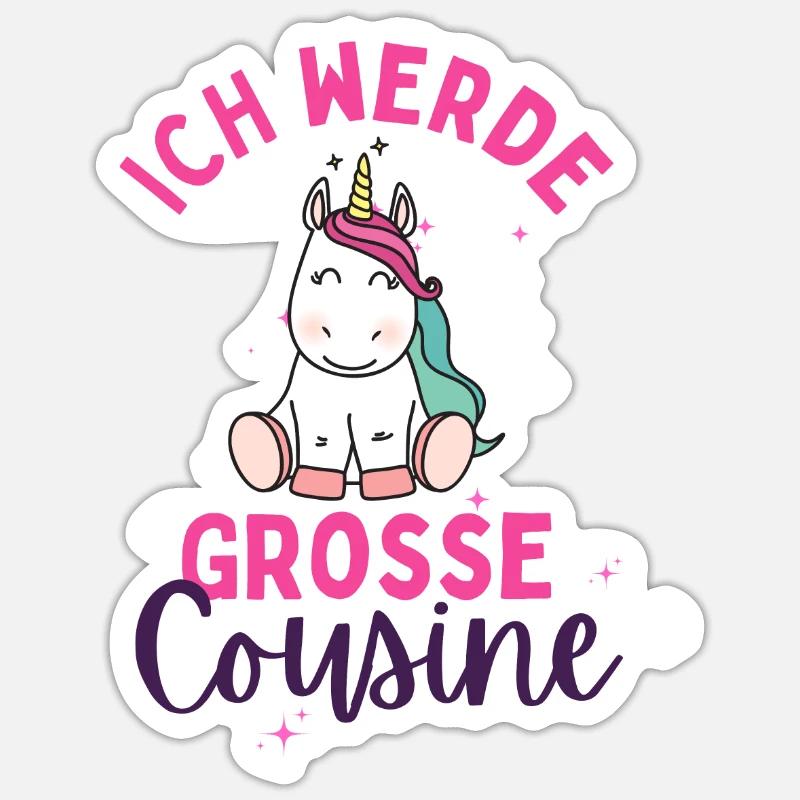Ich werde Große Cousine 2024 Loading Einhorn Herz Sticker Größe S (10 x 10 cm)