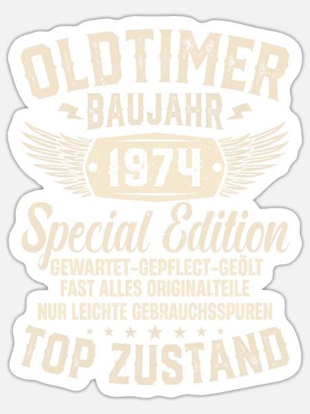 Kultiges 1974er Oldtimer-Geschenk - Sticker Größe S (10 x 10 cm) - Mattweiß