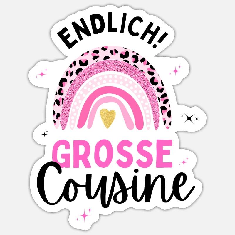 Große Cousine 2024 Loading Regenbogen Herz Sticker Größe S (10 x 10 cm)