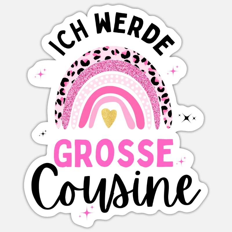 Große Cousine 2024 Loading Regenbogen Herz Sticker Größe S (10 x 10 cm)