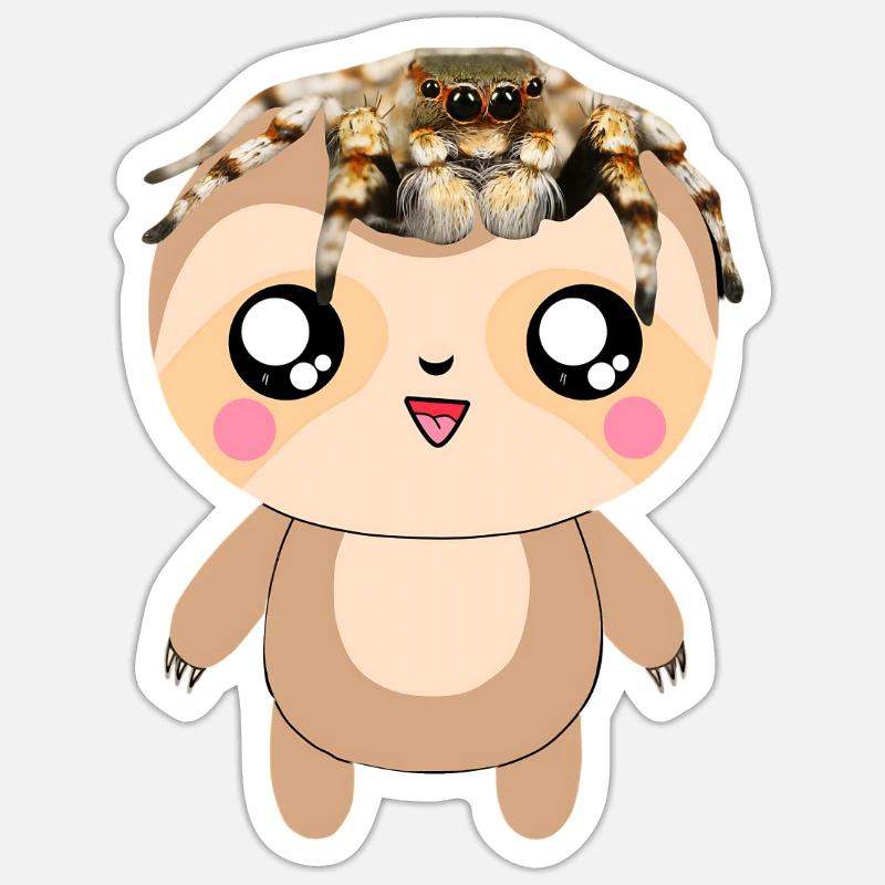 Sloth with jumping spider - Sticker size S (10 x 10 cm) - white matte