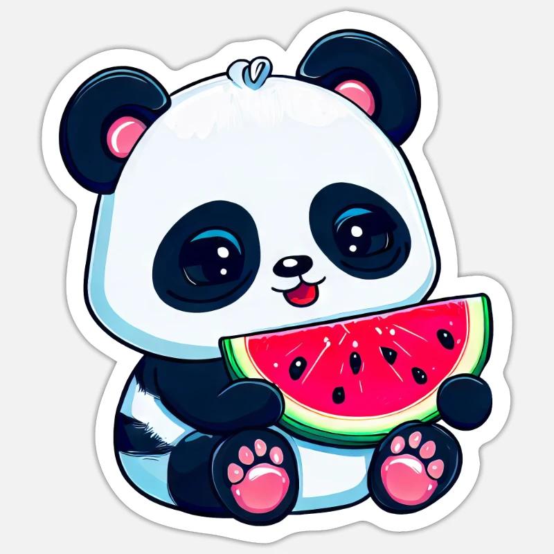 Un panda mignon mange de la pastèque Sticker taille S (10 x 10 cm)