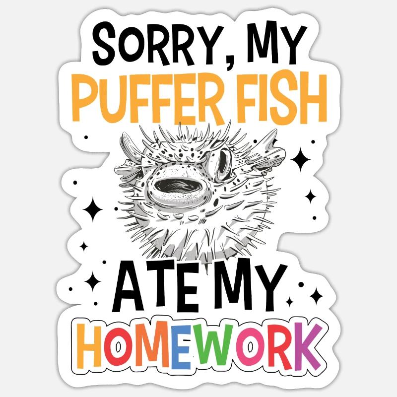 Le poisson-globe a mangé ses devoirs Sticker taille S (10 x 10 cm)
