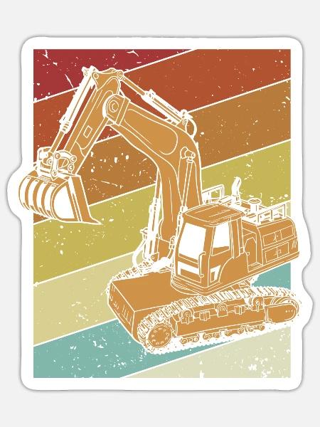Retro Excavator Seilbagger Raupenbagger - Sticker Größe S (10 x 10 cm) - Mattweiß