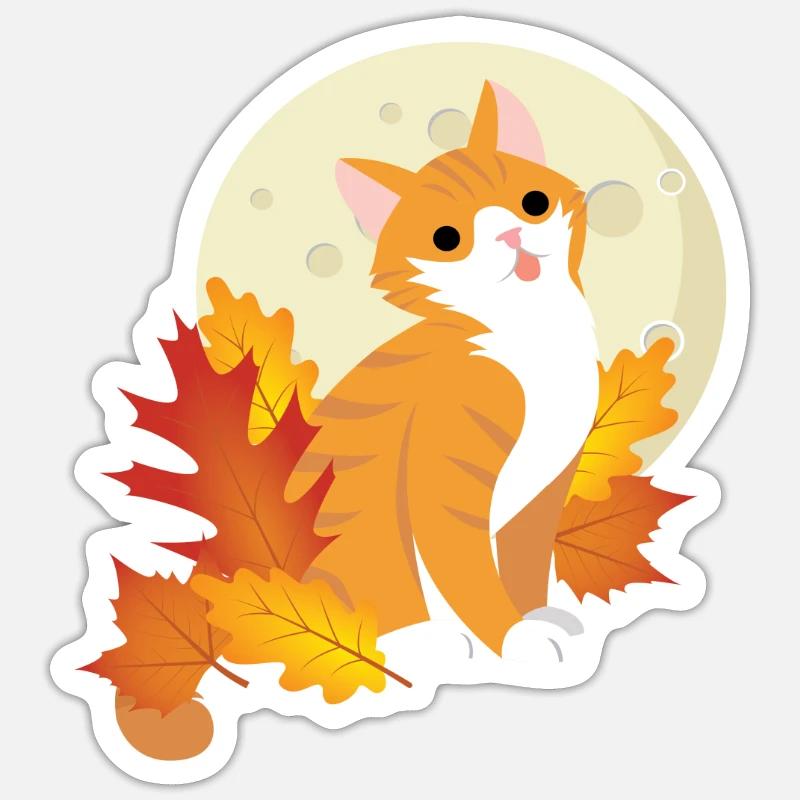 Herbst Katze Kätzchen Fall Blätter Sticker Größe S (10 x 10 cm)