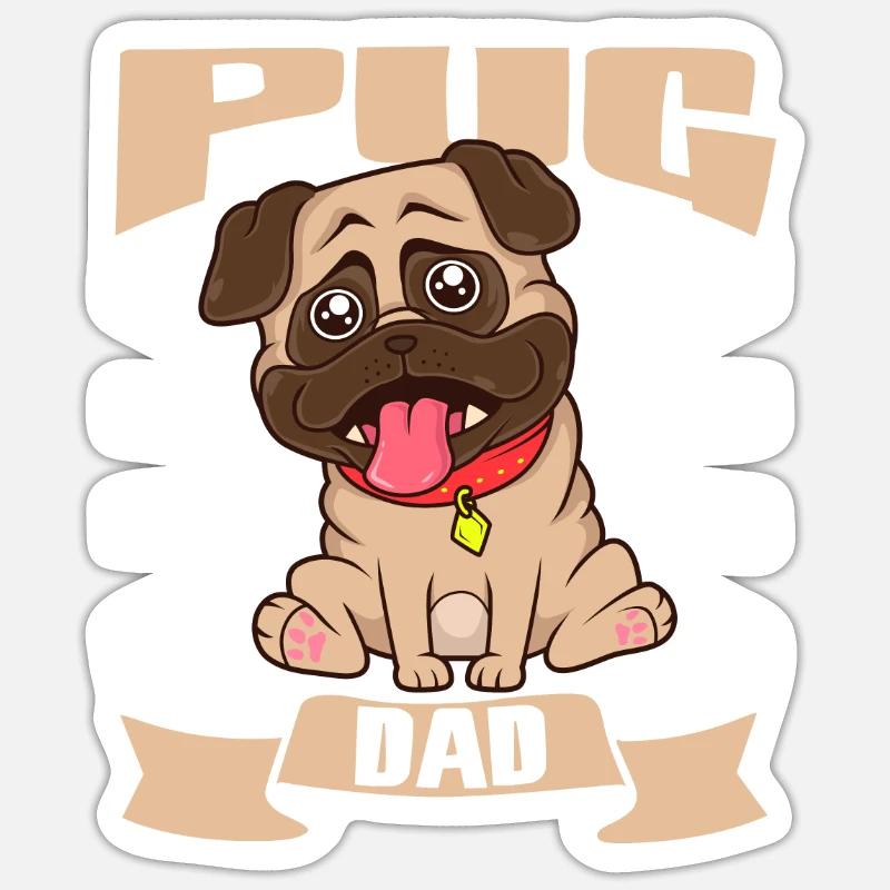 Pug Dad - Mops - Sticker taille S (10 x 10 cm) - blanc mat