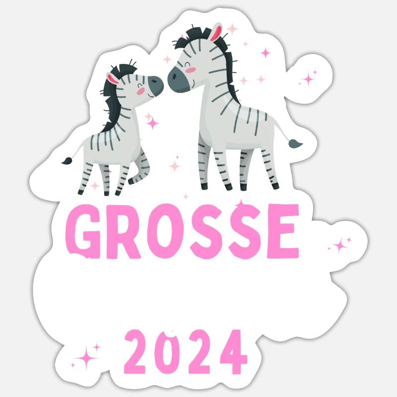 Ich werde Große Cousine 2024 Loading Zebra Herz Sticker Größe S (10 x 10 cm)