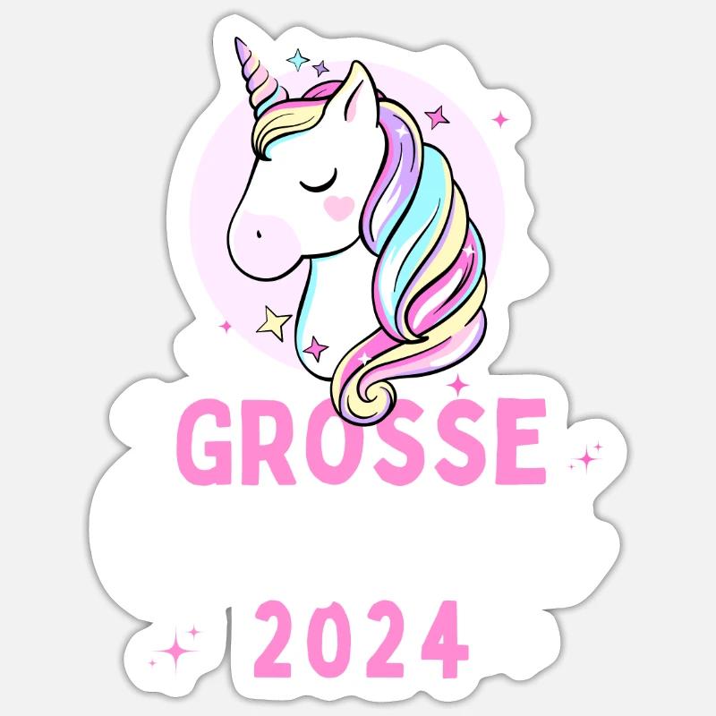 Ich werde Große Cousine 2024 Loading Einhorn Herz Sticker Größe S (10 x 10 cm)