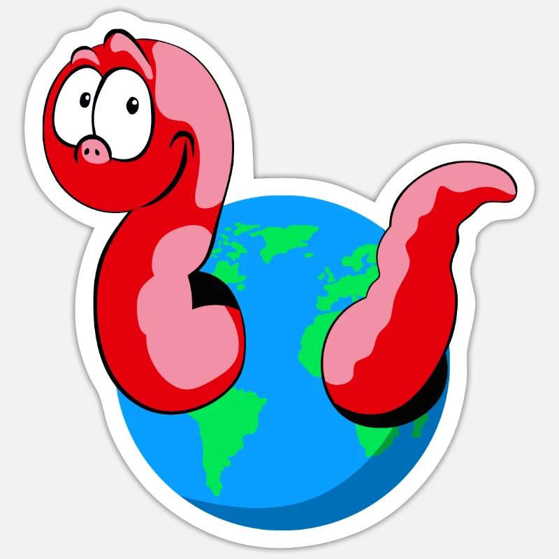 Earthworm on globe - Sticker size S (10 x 10 cm) - white matte