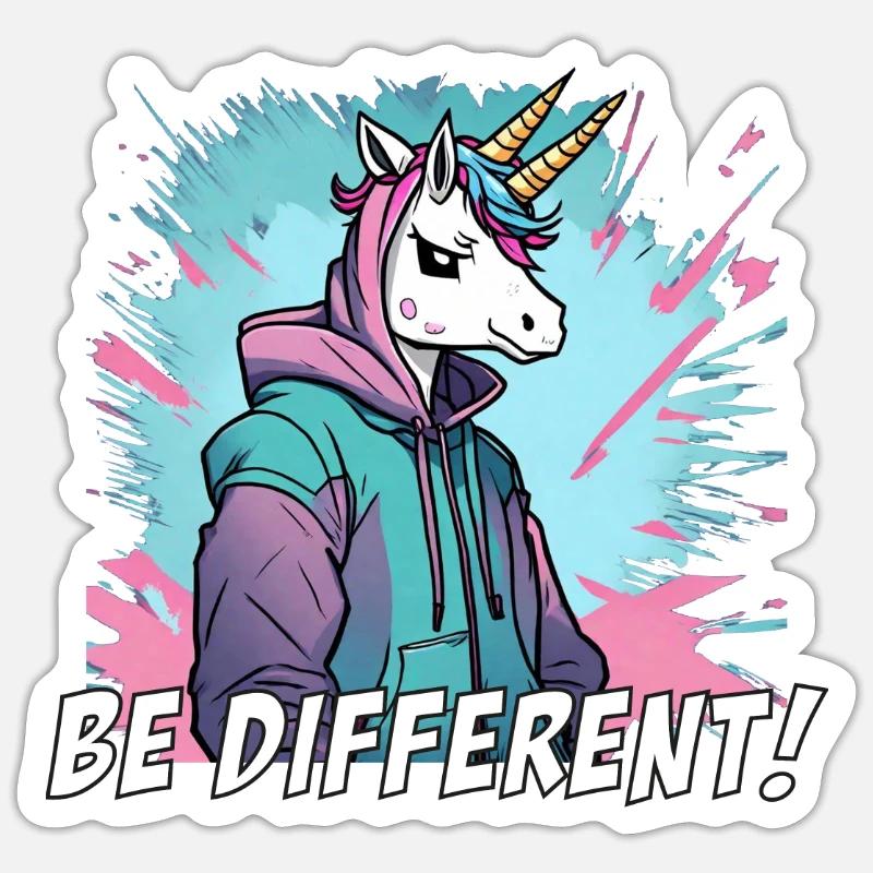 be different - sei anders Einhorn mit zwei Hörnern Sticker Größe S (10 x 10 cm)