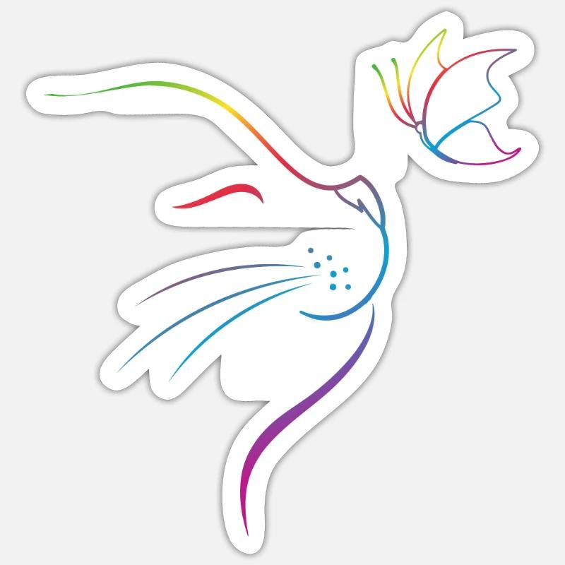 Chat avec papillon - Sticker taille S (10 x 10 cm) - blanc mat