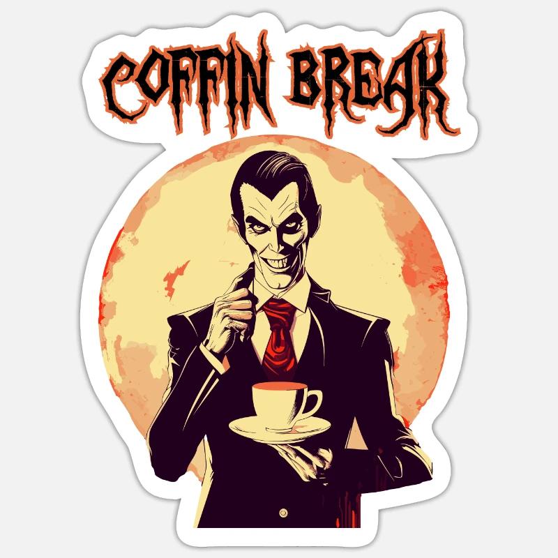 A vampire drinking coffee - Sticker size S (10 x 10 cm) - white matte