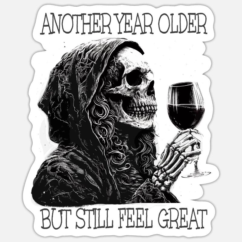 Birthday Wine Drinking Skeleton Sticker size S (10 x 10 cm)