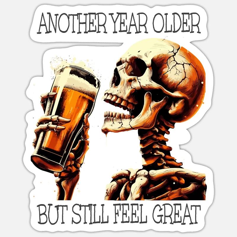 Birthday Beer Drinking Skeleton - Sticker size S (10 x 10 cm) - white matte