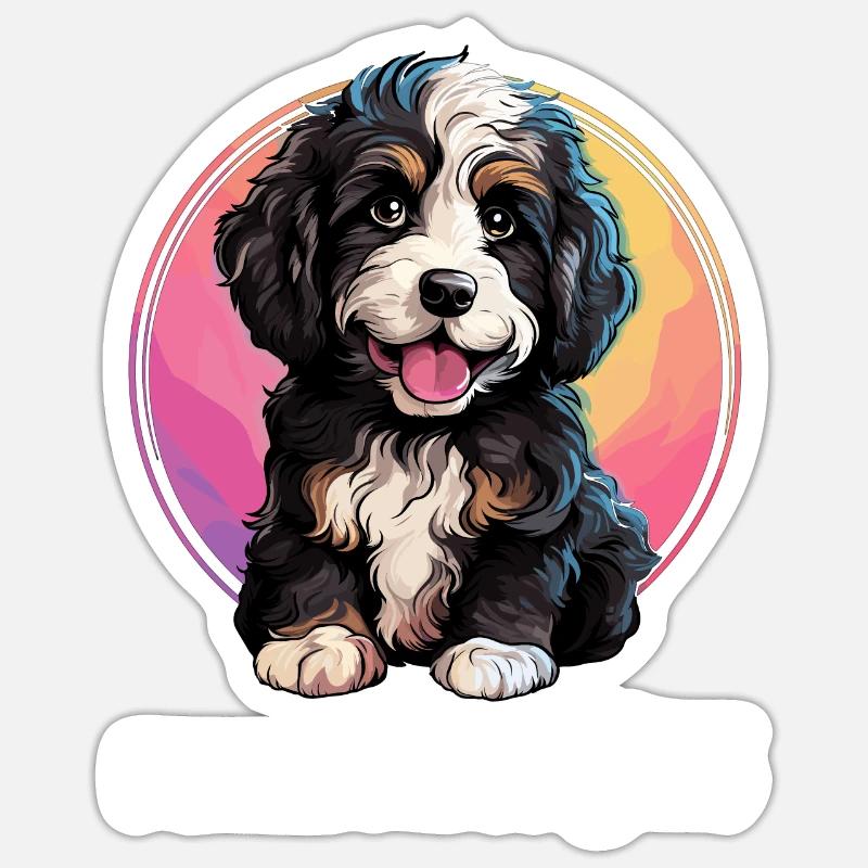 Chien Bernedoodle - Sticker taille S (10 x 10 cm) - blanc mat
