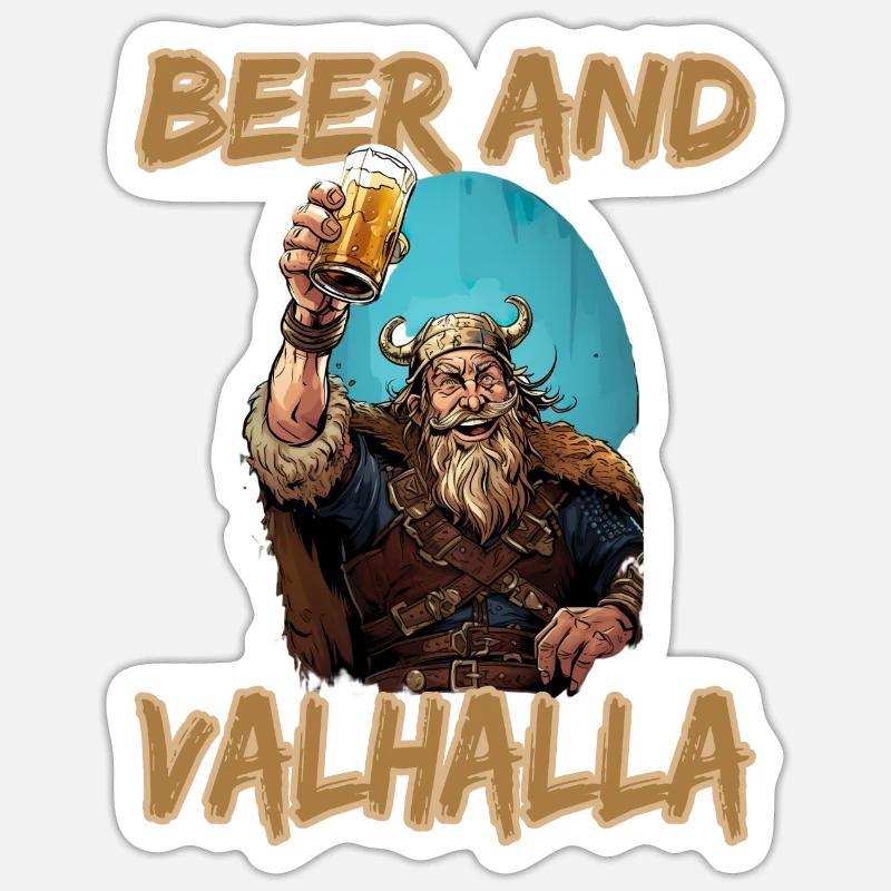 Beer And Valhalla Wikinger - Sticker Größe S (10 x 10 cm) - Mattweiß