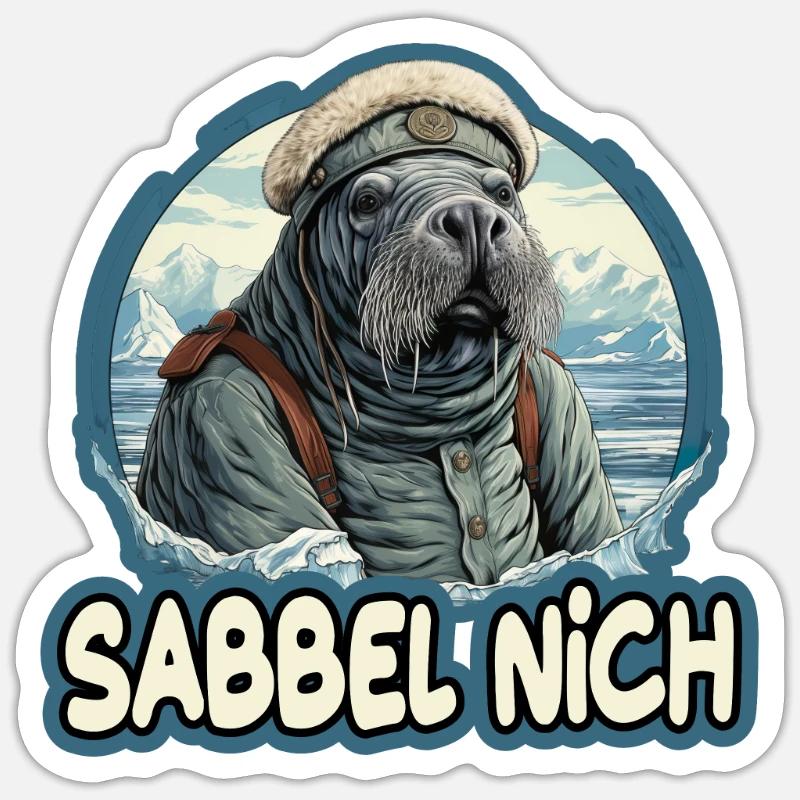 Sabbel Nich Walross Matrose - Sticker Größe S (10 x 10 cm) - Mattweiß