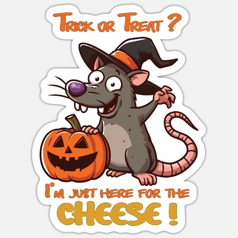 Halloween-Ratte, Süßes oder Saures Käse - Sticker Größe S (10 x 10 cm) - Mattweiß