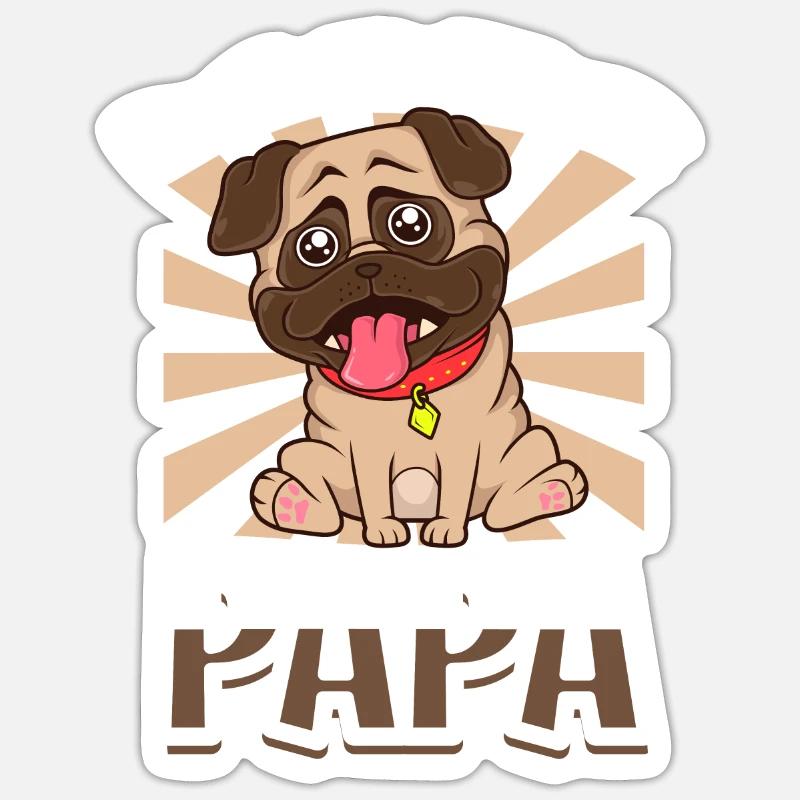 Mops Papa - Mops - Sticker Größe S (10 x 10 cm) - Mattweiß