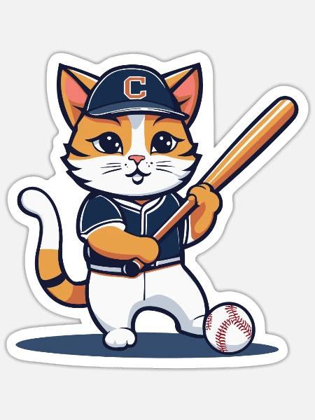 Baseball Katze I lustige Tiere | Sport | Kätzchen - Sticker Größe S (10 x 10 cm) - Mattweiß