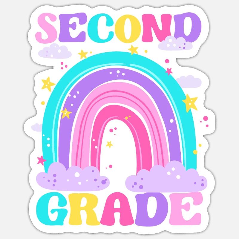 Second Grade 2nd Rainbow Teacher Student 100th Sticker size S (10 x 10 cm)