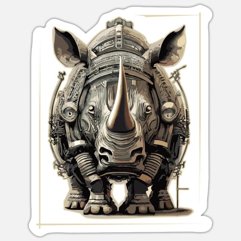 Rhinocéros Steampunk - Sticker taille S (10 x 10 cm) - blanc mat