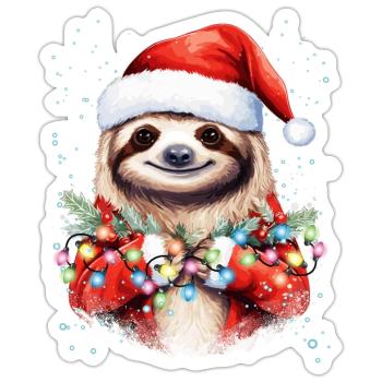 Sloth Christmas Art, Cute and Funny Sloth - Sticker size S (10 x 10 cm) - white matte - Front