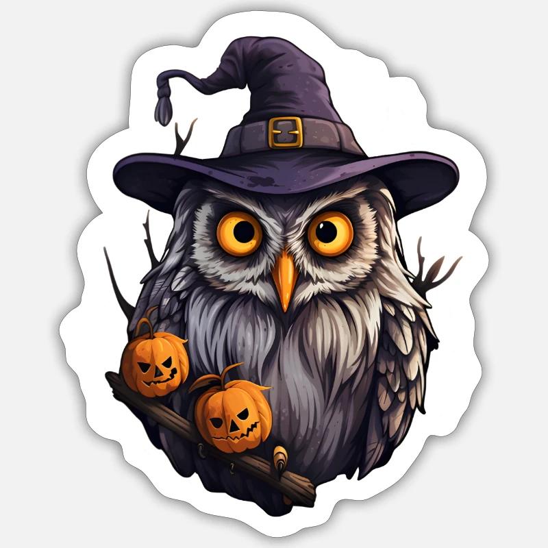 Halloween Eule - Sticker Größe S (10 x 10 cm) - Mattweiß