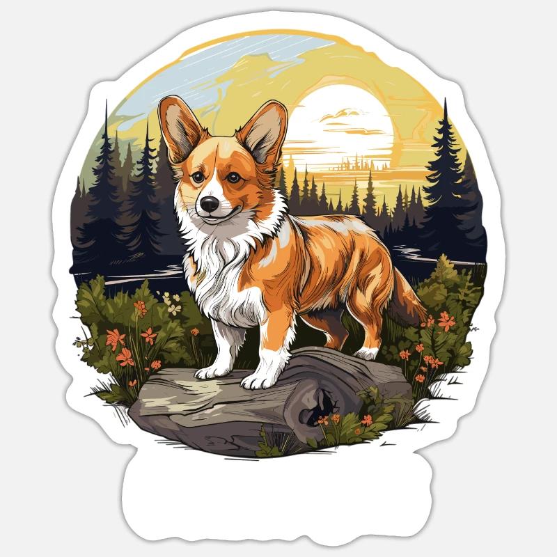 Chien Corgi - Sticker taille S (10 x 10 cm) - blanc mat