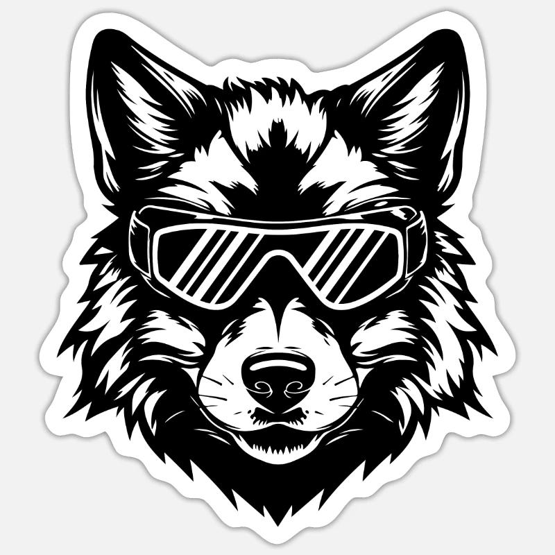 Ski Wolf Snowboarder - Sticker taille S (10 x 10 cm) - blanc mat