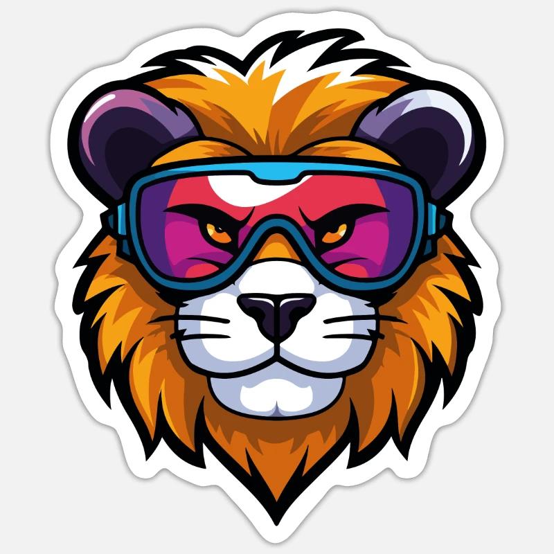 Lion Ski Goggles Comic - Sticker size S (10 x 10 cm) - white matte