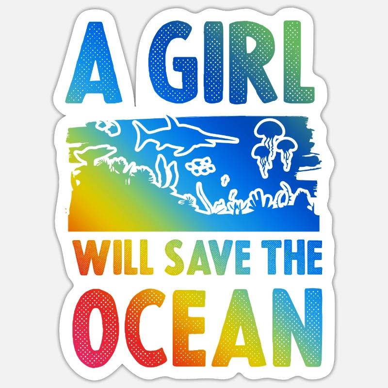 save the ocean mädchen - Sticker Größe S (10 x 10 cm) - Mattweiß