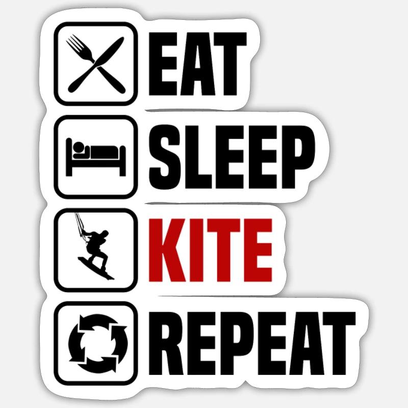 Eating, sleeping, kiting, repeating - Sticker size S (10 x 10 cm) - white matte