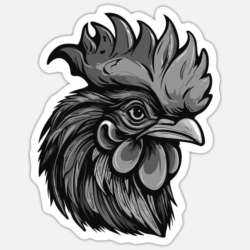 Portrait de coq - Sticker taille S (10 x 10 cm) - blanc mat