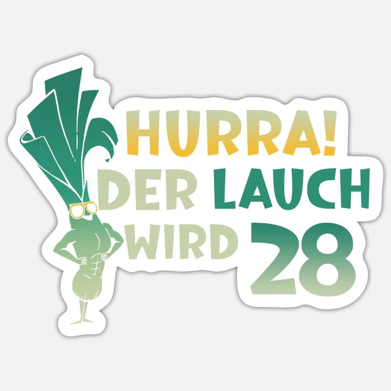 Hurra der Lauch wird 28 - Sticker Größe S (10 x 10 cm) - Mattweiß