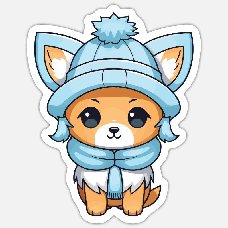 Bande dessinée d’hiver Fox - Sticker taille S (10 x 10 cm) - blanc mat