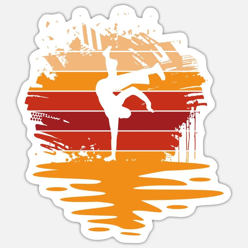 Capoeira Rétro Coucher de soleil - Sticker taille S (10 x 10 cm) - blanc mat