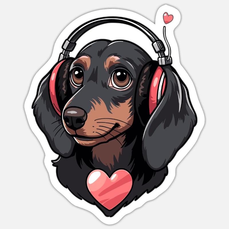 Teckel, Chien, DJ, Mélomane, Teckel Sticker taille S (10 x 10 cm)