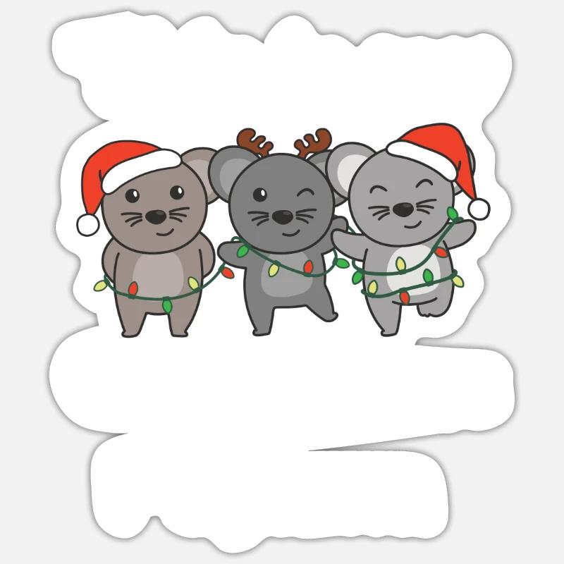 Pyjama de Noël souris - Sticker taille S (10 x 10 cm) - blanc mat