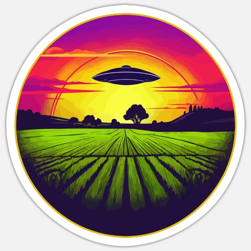 UFO über einer Erde - Sticker Größe S (10 x 10 cm) - Mattweiß