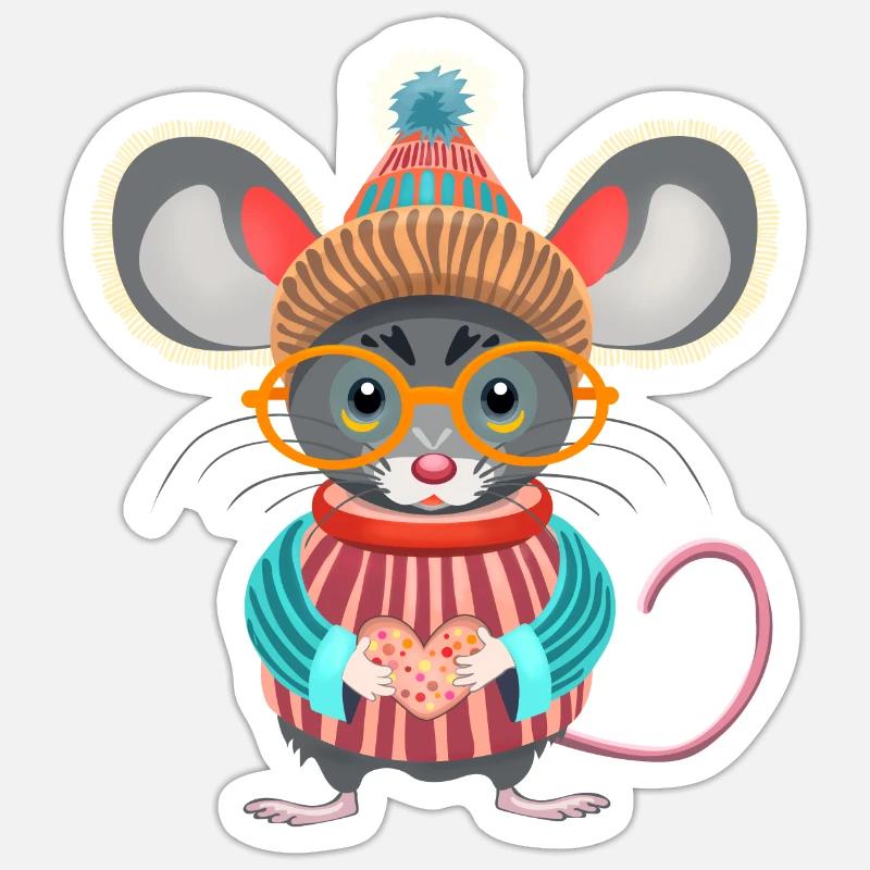 la souris à lunette - Sticker taille S (10 x 10 cm) - blanc mat