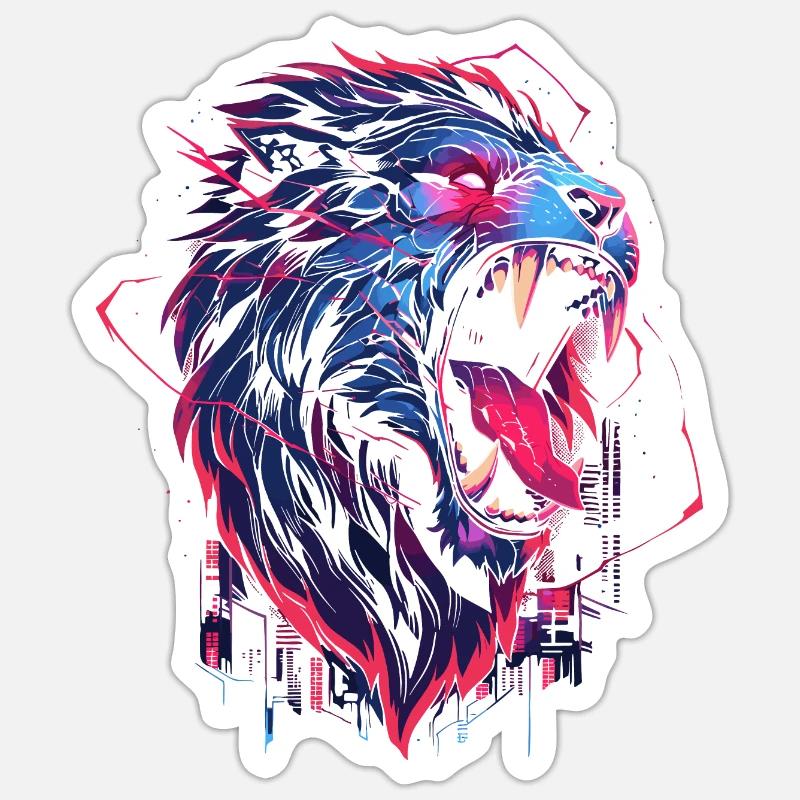 Synthwave Lion Sticker size S (10 x 10 cm)